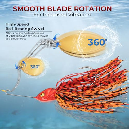 MadBite by KastKing Spinnerbait Fishing Lures, Bass Trout Salmon Walleye Stainless Steel Spinner Baits Kit, Saltwater Freshwater, 4 pcs - color: Bait Fish - Colorado & Willow, size: 3/8oz