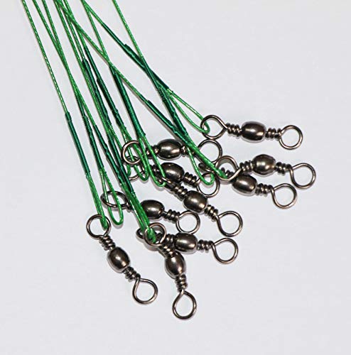 20pcs Wire Leader Hook Rigs Baitholder Fishing Hook Nylon Coated Fishing Wire Leader with Swivel - color: 6.5inch green, size: 1/0-20pcs