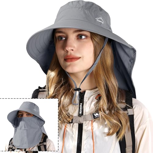 Rosoz Sun Hat for Men Women with Neck Flap,Wide Brim UPF50+ Fishing Hat with Detachable Face Cover Outdoor Sun Protection Hat - color: 1pack-dark Grey