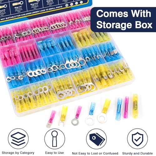 ZQZ Marine Grade Heat Shrink Wire Connectors Kit,128PCS Automotive Crimp Terminals Assortment with Rings Forks Female Male Butt Splices, Waterproof Wiring Connectors Kit - size: Heat Shrink 128PCS