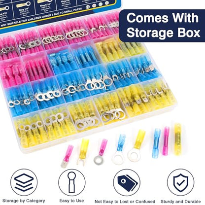 ZQZ Marine Grade Heat Shrink Wire Connectors Kit,128PCS Automotive Crimp Terminals Assortment with Rings Forks Female Male Butt Splices, Waterproof Wiring Connectors Kit - size: Heat Shrink 128PCS
