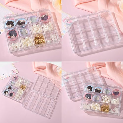 12 grid acrylic storage box, 4.4 x 3.5 x 0.6 inch，nail jewelry and earring display cabinet, nail art craft storage box with transparent cover, fishing bait, rock collection - color: white