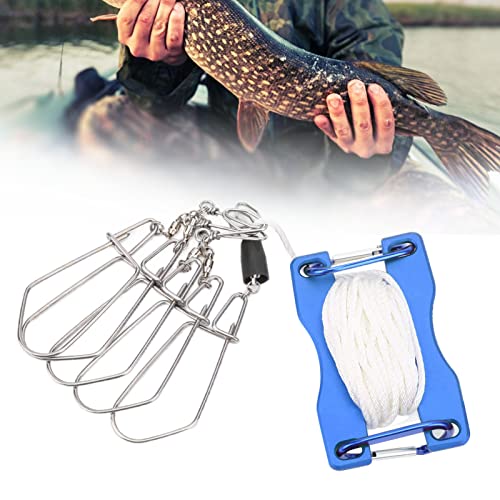 Live Fish Lock Portable Stainless Steel Fishing Stringer with Wear - Resistant Nylon Rope, D - Shaped Carabiner and Quick - Release Pin for Big Game Lure Fishing - color: Blue