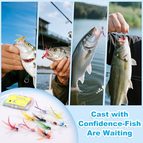 Fly Fishing Poppers Flies, Fly Popper Lures Bass Bluegill Crappie Trout Salmon Panfish Perch Popper Flies Kit for Fly Fishing - color: 20pcs Fly Fishing Poppers