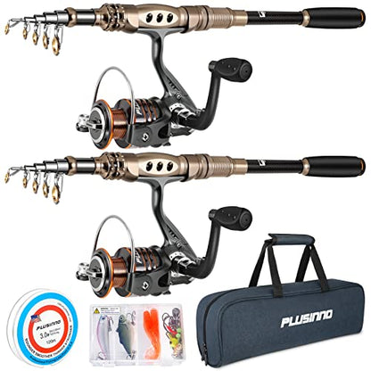 PLUSINNO Fishing Rod and Reel Combos Carbon Fiber Telescopic Fishing Pole with Reel Combo Sea Saltwater Freshwater Kit Fishing Rod Kit - color: 2PACK Full Kit with Carrier Case, size: 7.87 ft