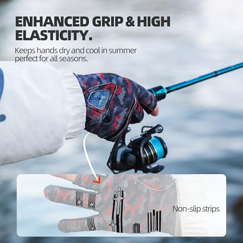 3-Cut Finger Fishing Gloves, Anti-Slip, Breathable & High-Stretch, Durable Polyester Fingerless Mittens for Men & Women, Lightweight Angler Gear for Saltwater & Freshwater - size: Large