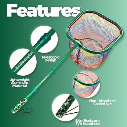 DaddyGoFish Kids Fishing Net - Extendable Telescopic Landing Net for Boy Girl Children Catching Small Fish Crab Shrimp Minnow Dragonfly Beach Pier Lake River Ocean - color: Style 3 (Green)