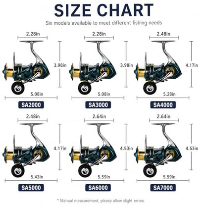 Spinning Fishing Reel – 33LBs Max Drag, 5.2:1 Gear Ratio, Water Resistant with 9+1 Corrosion-Resistant Bearings for Bass, Trout, Salmon Fishing - size: SA4000