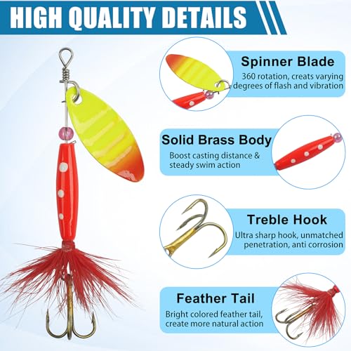 Spinner Baits Bass Lures Rooster Feather Tail Trout Lures Hard Metal Inline Spinner Bait Fishing Lure for Bass Salmon Trout - style: 20pcs Spinnerbaits Kit