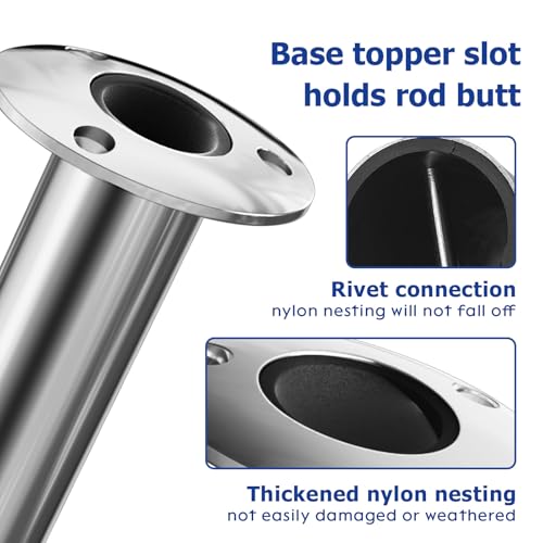 Fishing Rod Holder 2 Pack, 316 Stainless Steel 15/30/90 Degree Rod Holders for Fishing Boat, Flush Mount with Cap, Heavy Duty