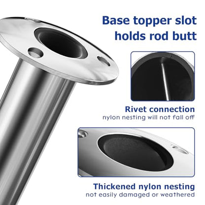 Fishing Rod Holder 2 Pack, 316 Stainless Steel 15/30/90 Degree Rod Holders for Fishing Boat, Flush Mount with Cap, Heavy Duty