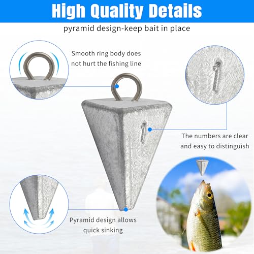 Fishing Sinker Weights Kit,100pcs Various Bass Casting Weight Removable Split Drop Shot Sinkers Pyramid Sinkers Disc Weights Catfish for Saltwater Freshwater Fishing