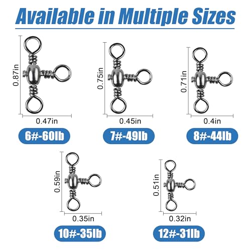 3 Way Swivels Fishing Tackle,60pcs Crossline T-Shape Three Way Barrel Swivels for Catfish Rig Surf Rigs Lure Tackle Connectors Saltwater Freshwater - size: 1#_106lb_60pcs