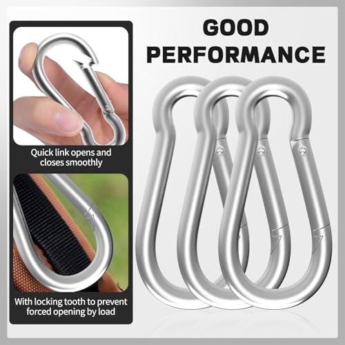 Carabiner, Heavy Duty Galvanized Steel Spring Snap Hook Carabiner Clips with 220LBS Holding Capacity, Ideal for Outdoor, Hammock, Swing and Travel (M5 2Inch, 10PCS) - size: 10PCS-M5, style: Silver
