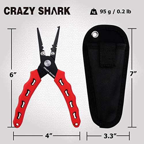 Fishing Pliers, Stainless Steel Fishing Tools, Saltwater Resistant Fishing Gear, Tungsten Carbide Cutters, Split Ring Pliers, Hook Remover with Coiled Lanyard and Sheath - color: Red B - 6" Split Ring Nose
