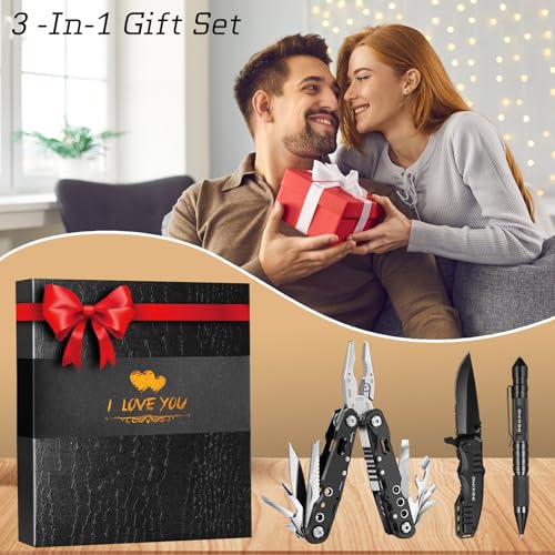 Multitools Gift Set "I LOVE YOU", Men Gifts 3 Items Pack with 14-In-1 Multi tool Pliers, Pocket Knife, Tactical Pen, Gifts for Men Women, Stocking Stuffers EDC, Survival Tools Set (I LOVE YOU) - style: Gift Set "I LOVE YOU"