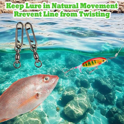 25Pcs Fishing Speed Clips for Fishing Lures Quick Change Fishing Snap Ball Bearing Swivel Power Clips Top Water Speed Clips Freshwater Saltwater Crankbait Popper Lure Quick Snaps Connector Tackle 44lb