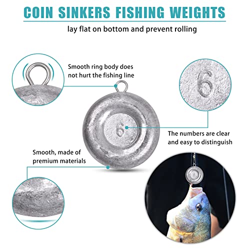 Disc Sinkers Fishing Weights Coin Sinkers Saltwater Surf Fishing Weights Bottom Fishing Drifting Trolling Catfishing Fishing Sinkers Weights Saltwater Tackle 1oz 2oz 3oz 4oz 5oz 6oz 8oz - style: 1oz-8pcs