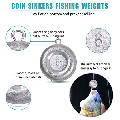 Disc Sinkers Fishing Weights Coin Sinkers Saltwater Surf Fishing Weights Bottom Fishing Drifting Trolling Catfishing Fishing Sinkers Weights Saltwater Tackle 1oz 2oz 3oz 4oz 5oz 6oz 8oz - style: 1oz-8pcs