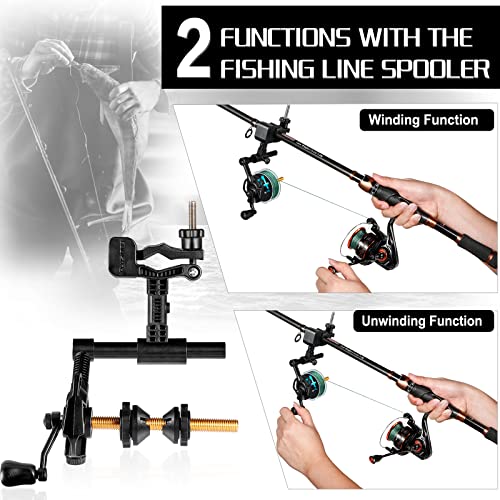 PLUSINNO Fishing Line Spooler For Fishing Reels, Fishing Gear And Equipment Gift For men With Unwinding Function Versatile for Thick & Thin Rods, Works with Spinning Reel, Cast Reel Without Line Twist - style: Fishing Rod Clamp Spooler