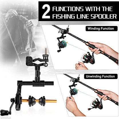 PLUSINNO Fishing Line Spooler For Fishing Reels, Fishing Gear And Equipment Gift For men With Unwinding Function Versatile for Thick & Thin Rods, Works with Spinning Reel, Cast Reel Without Line Twist - style: Fishing Rod Clamp Spooler
