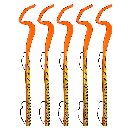 Delong Lures Fishing Lures Bass Set, 10" Pre-Rigged Weedless Swim Bait, Twister Tail Bass Fishing Lures, Extra Durable Soft Plastic Baits for Freshwater - 5 pcs Bass Baits and Lures Pack, Made in USA - color: FireTiger