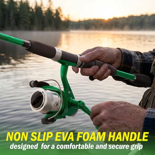 Wakeman Fiberglass Fishing Rod and Reel Combo – 2-Piece 65-Inch Medium Action Spinning Rod Set for Lake Fishing - color: Emerald Green Metallic