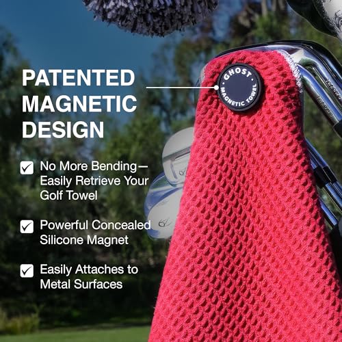 Ghost Golf Magnetic Towel (Caddie) - Premium Ultra-Absorbent Microfiber Golf Towel with Magnet for Golf Carts or Clubs - 18" x 40" Golfing Gear - Waffle Weave Pattern (Navy) - color: Navy