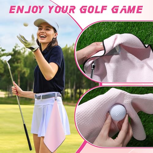 Batiyeer 12 Pcs Golf Towel Bulk for Golf Bags Microfiber Fabric Towel with Clip Waffle Pattern, Fitness, Camping, Hiking, Yoga - color: Pink