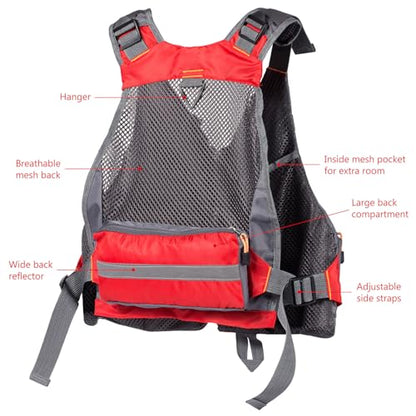 BASSDASH Strap Fishing Vest Adjustable for Men and Women, for Fly Bass Fishing and Outdoor Activities - color: Red