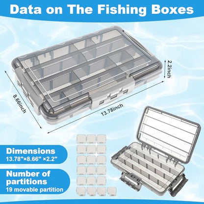 Junkin 6 Pack Waterproof Fishing Tackle Box 3700 Tackle Trays with Removable Dividers Plastic Lures Terminal Storage Organizer Box Fishings Gear for Versatile Fishing Storage for Bait