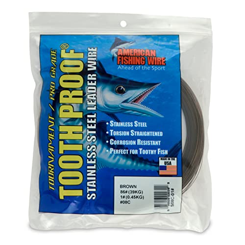 AFW Tooth Proof Stainless Steel Single Strand Hard Leader Wire - Bright and Camo for Shark, Barracuda, King Mackerel, Wahoo, Snook Bite Protection for Toothy Critters, Rigging Baits and Lures - color: Camo, style: #8, 86 Lb Test, 1 Lb