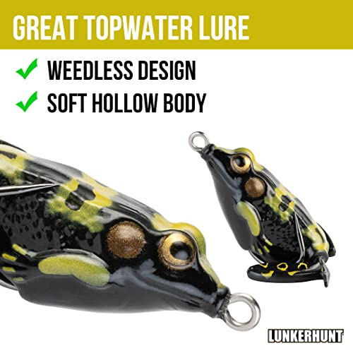 LUNKERHUNT Frog Lure for Bass Fishing | Pocket Frog Fishing Lure 1.75 Inch | Topwater Fishing Lures, Soft Hollow Body, Weedless Hooks for Trout, Pike in Saltwater and Fresh Water - style: Poison Style