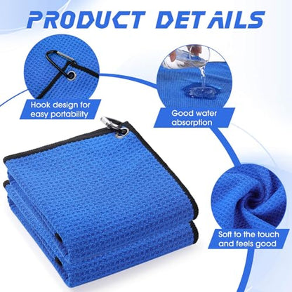 Batiyeer 12 Pcs Golf Towel Bulk for Golf Bags Microfiber Fabric Towel with Clip Waffle Pattern, Fitness, Camping, Hiking, Yoga - color: Blue