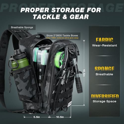 Ghosthorn Fishing Backpack with Tackle Boxes Fish Lip Gripper Pliers Lures Waterproof Tackle Bag with Rod Holder Fishing Gear - color: Black Camouflage Set, size: Standard
