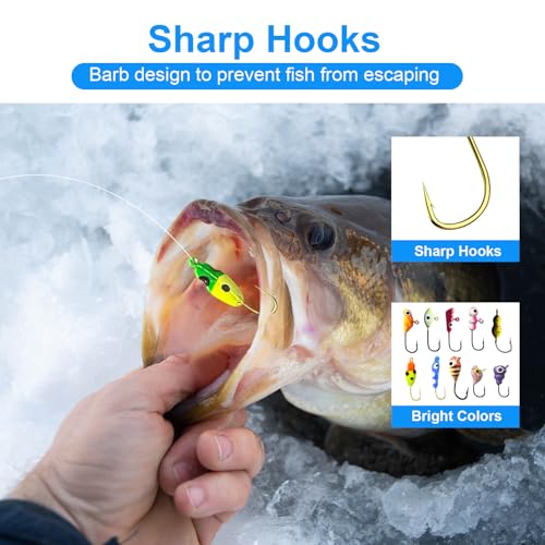 50PCS Ice Fishing Lures Kit, Ice Fishing Jigs for Walleye Perch, Jigs Heads for Ice Fishing Tackle, Panfish Crappie Perch Sunfish Pike bluegills Jigs
