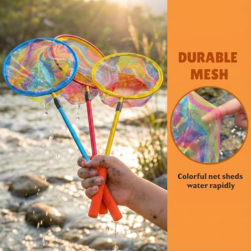 Fishing Net with Bucket Fishing or 3 Pack Retractable Lightweight Landing Net with Aluminum Rod Handle Kids Fishing Nets for Youth Catch and Release Butterfly Nets - color: 3Pack（Blue+red+yellow）