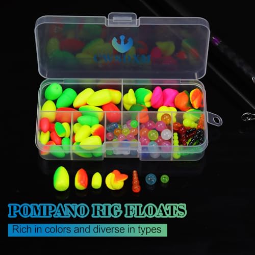 100/110/111pcs Pompano Beads Foam Floats for Fishing Float Sets for Surf Fishing Foam Bobbers Round/Bullet/Spin - color: 110pcs fishing floats kit