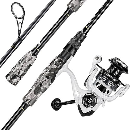 Sougayilang Fishing Rod and Reel Combo, Stainless Steel Guides Fishing Pole with Spinning Reel Combo for Bass Fishing - color: White, size: 5'10''-2000
