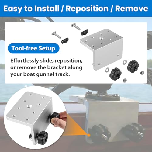 90° Boat Gunnel Track Mount Bracket for Rod Holders, Downriggers, Fish Finders & Marine Accessories, Aluminum Mounting Base for Lund, Ranger and Lowe Boats