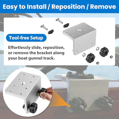90° Boat Gunnel Track Mount Bracket for Rod Holders, Downriggers, Fish Finders & Marine Accessories, Aluminum Mounting Base for Lund, Ranger and Lowe Boats
