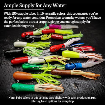 165 Pcs Tube Lures Crappie Lures with Jig Heads Soft Plastic Baits for Bass Fishing, Tube Worms Jigs Hooks Rigs Swimbait for Freshwater Saltwater - color: A1-165 Pcs, Neon Blaze, Green Viper, Hot Pepper, Golden Sunset, Soft Whisper, Bright Fusion, Tropica