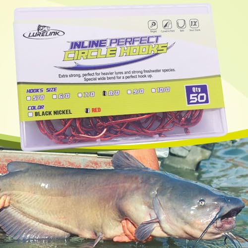 LURELINK-Inline-Circle-Hooks-Saltwater-for-Catfish-Bass-Octopus-Hooks-Fishing-Hook-Freshwater 50 Pack - color: Red, size: 3/0 50-Pack