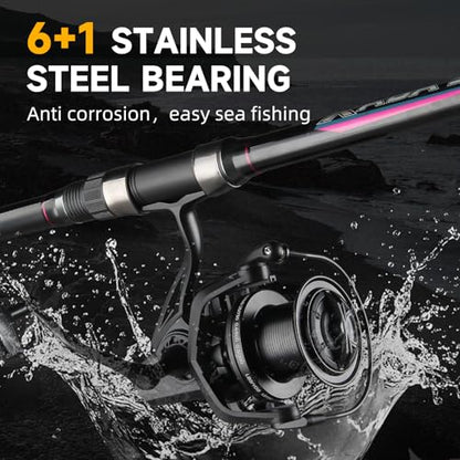 HAUT TON Spinning Reel 8000/9000/10000/12000/14000,6+1BB Metal Surf Fishing Reels,4.8:1 Gear Ratio 55lbs Drag Heavy Long Casting Inshore Saltwater Monster Fish - size: 14000, style: Ht-ngk(black)