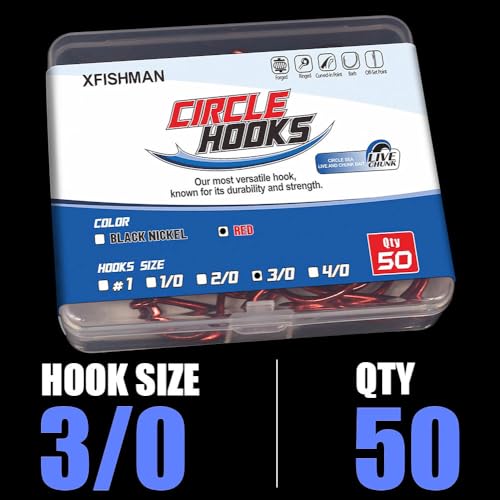 XFISHMAN Circle-Hooks-Fishing-Equipment-Octopus-Hooks-Saltwater-50 Pack #1 –12/0 - color: Red, size: 3/0 50-Pack
