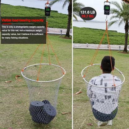 Drasry Foldable Bridge and Pier Fishing Landing Net - High Load-Bearing Aluminum Ring Drop Net for Saltwater Freshwater - Collapsible Basket With 49.2 FT Rope - color: silver, size: 31.5*31.5*41 IN / 80*80*104cm, style: 1.18*1.18 in Mesh