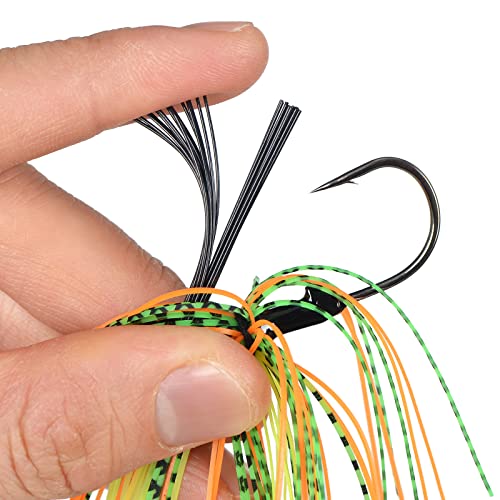 Fishing Jig with Weed Guard, 3/8 oz, Pack of 6 | Silicone Skirt, Multi-Color Fishing Lures for Bass, Walleye, Perch