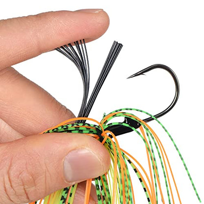 Fishing Jig with Weed Guard, 3/8 oz, Pack of 6 | Silicone Skirt, Multi-Color Fishing Lures for Bass, Walleye, Perch