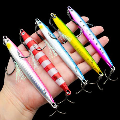 Fishing Jigs Vertical Saltwater Jigs Vertical Jigging Spoon Fishing Tuna Lures Boat Fishing Artificial Lures for Tuna, Grouper, Dogtooth, Snapper, Bass, Salmon/60g, 80g,120g - color: 5pcs（60g）-multicoloured