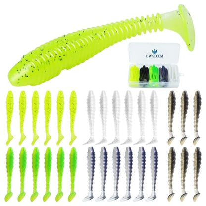 Soft Fishing Lures, 6.5cm/8cm Paddle Tail Swimbaits Soft Plastic Lures Kit for Bass Trout Walleye Crappie 30pcs/40pcs… - color: B-7.5cm/2.95-30pcs